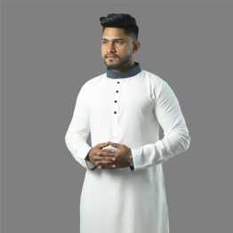 "Men's Regular Fit Panjabi  Collar & Calf Contrast"